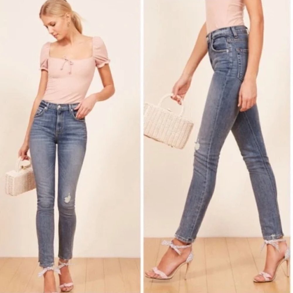 Reformation Hepburn High Skinny Jean Wash Rainier I Size 25